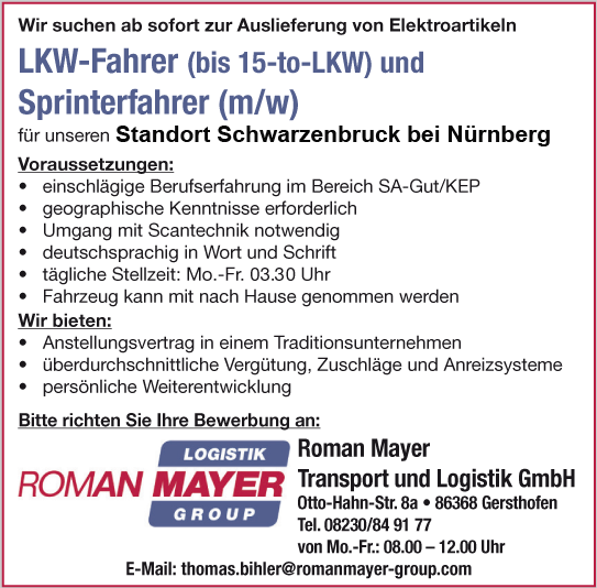 LKW Fahrer und Sprinterfahrer (m/w)