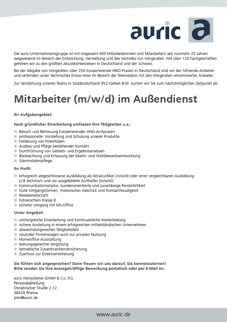 Mitarbeiter (m/w/d) im Außendienst