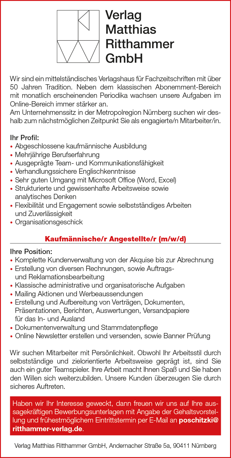 Kaufmännischer Angestellter (w/m/d)