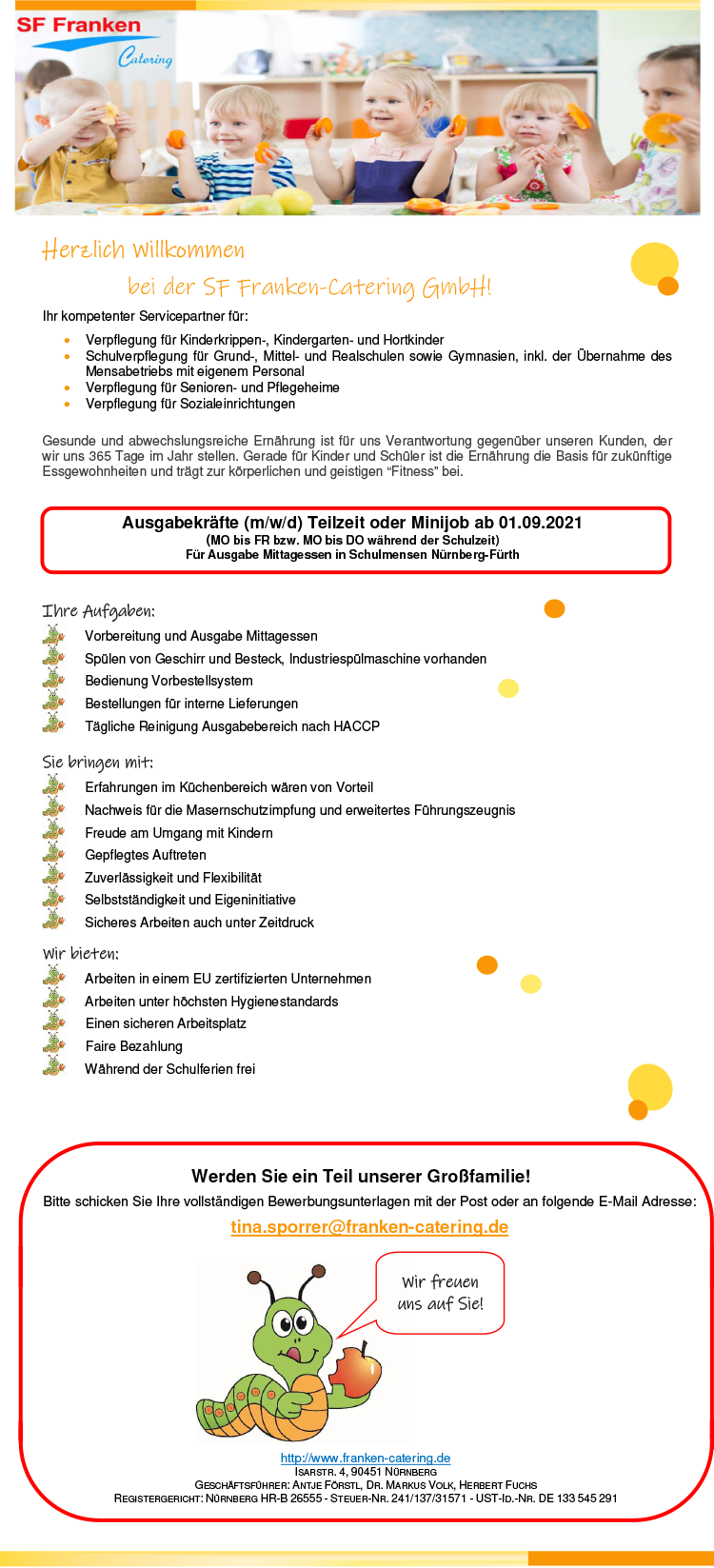 Ausgabekräfte (m/w/d) Teilzeit oder Minijob ab 01.09.2021