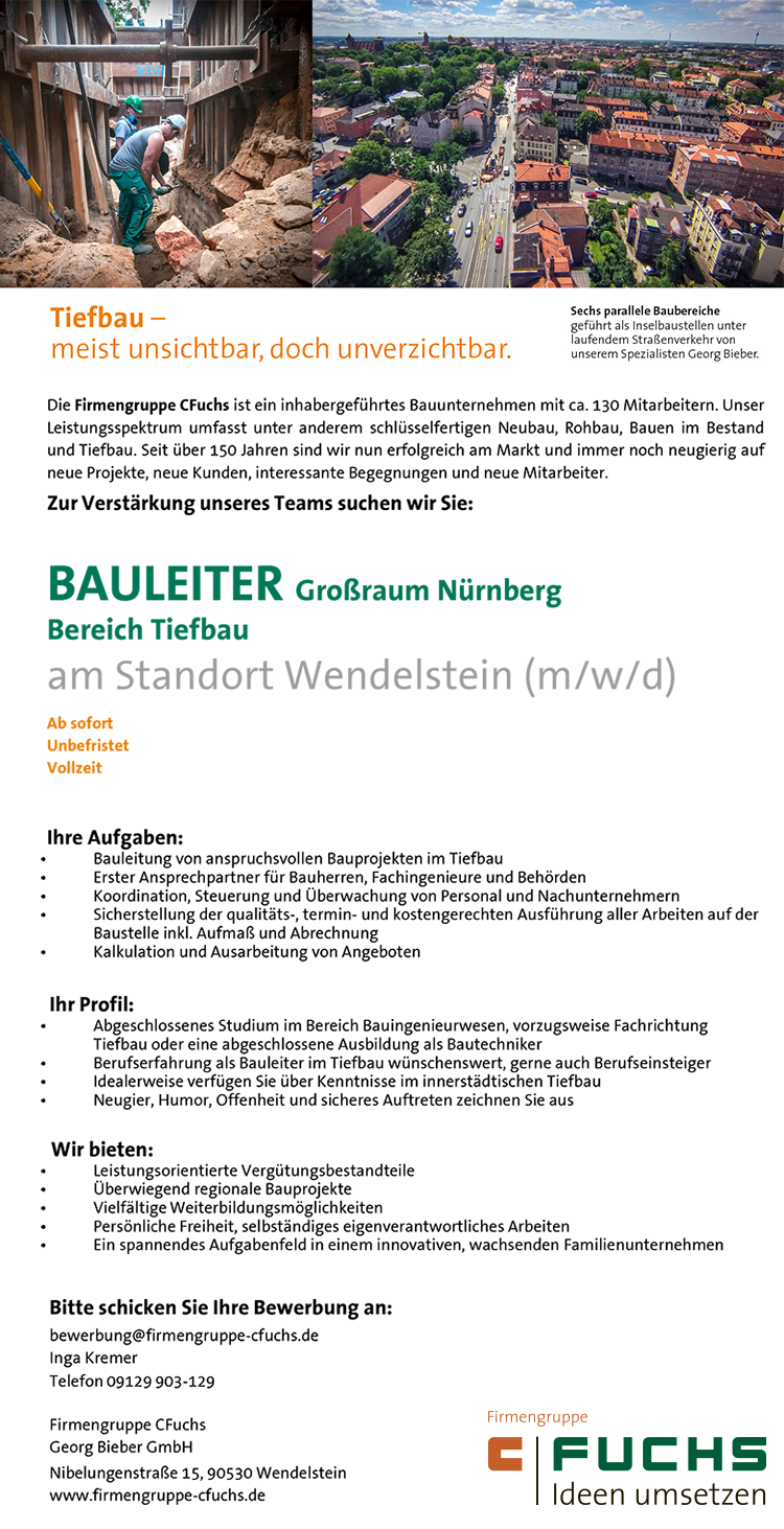 BAULEITER*INNEN Tiefbau gesucht