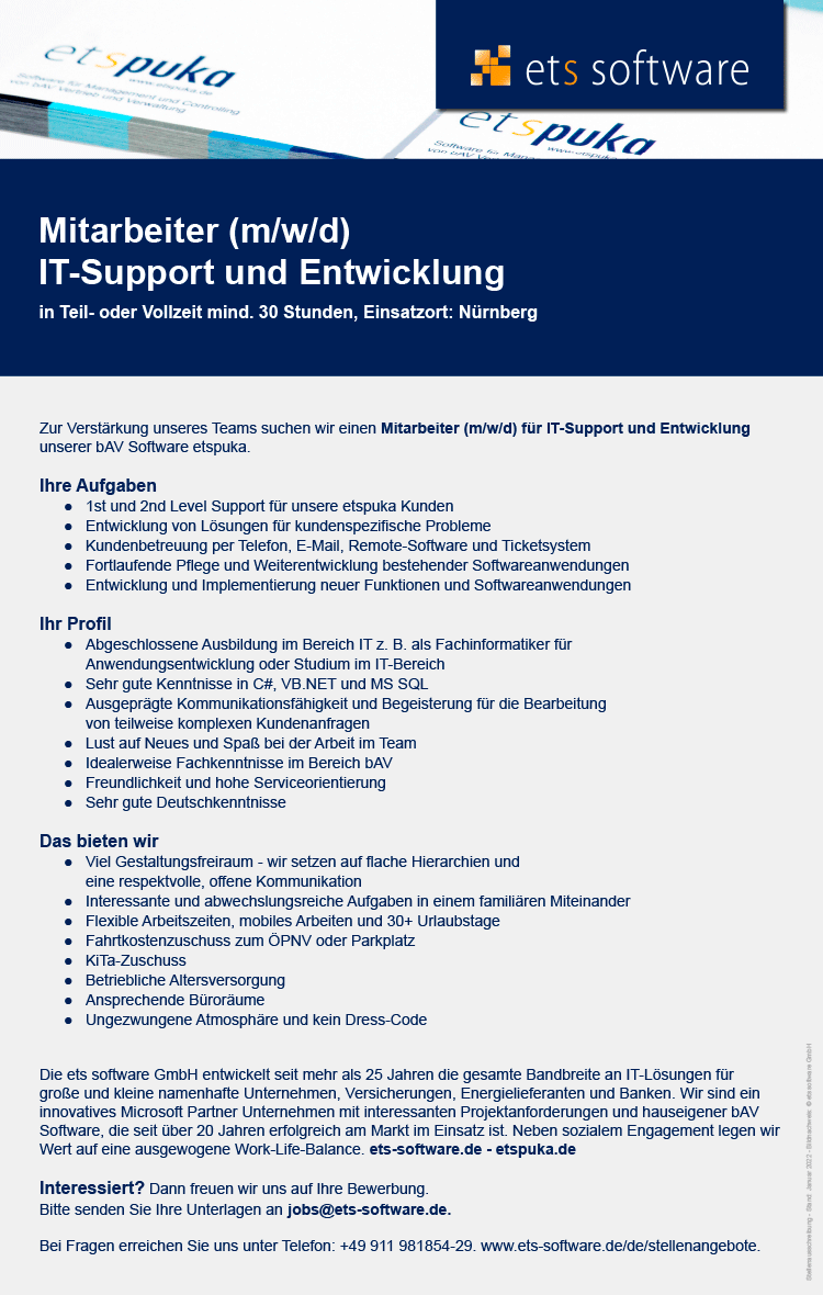 Mitarbeiter (m/w/d) IT-Support und Entwicklung
