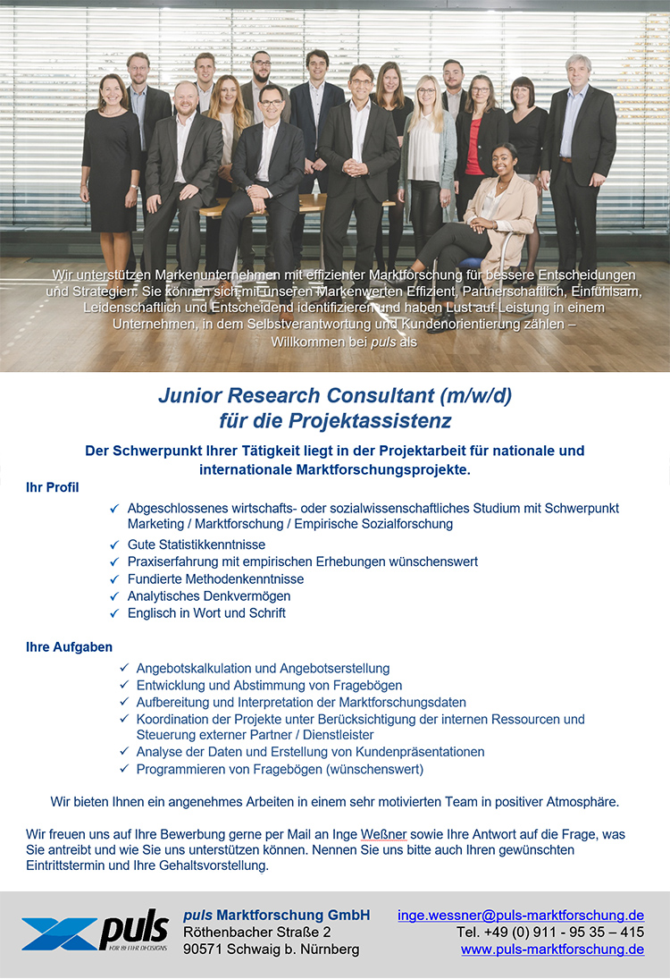 Junior Research Consultant (m/w/ für die Projektassistenz